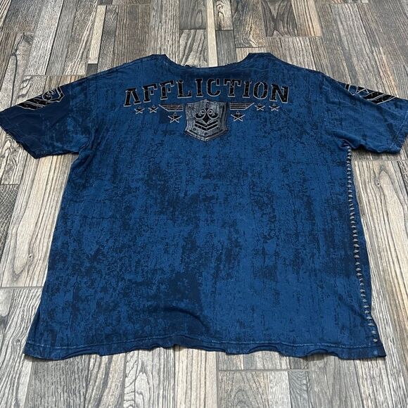 🔥☠️ Y2K AFFLICTION BLK PRM Designer Grunge AOP Graphic Distressed Tee 3XL - EUC - Picture 13 of 14